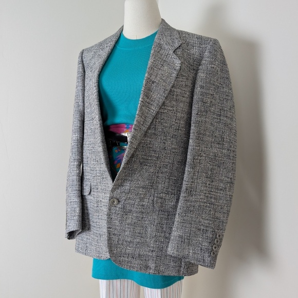 90's Tweed Blazer Oversized Structured Tailored Collar Boxy Vintage Lined - Picture 5 of 12